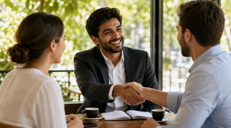 Illustrative advisory conversation and handshake