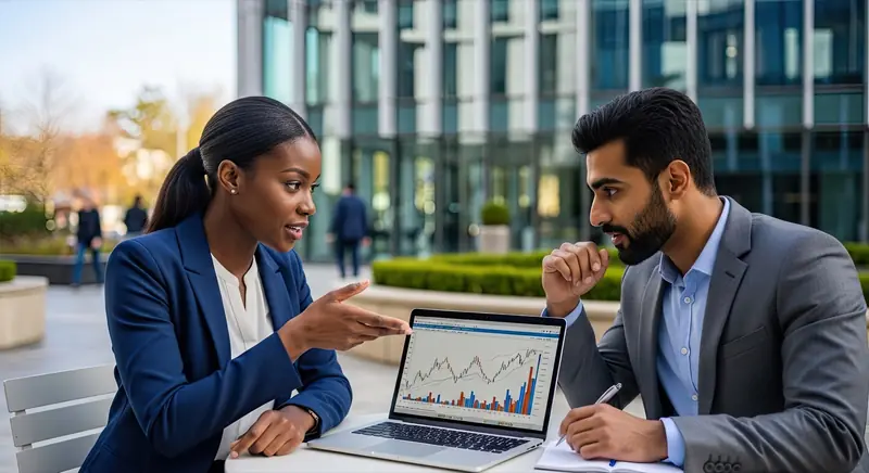 Professionals comparing delivery data on a laptop