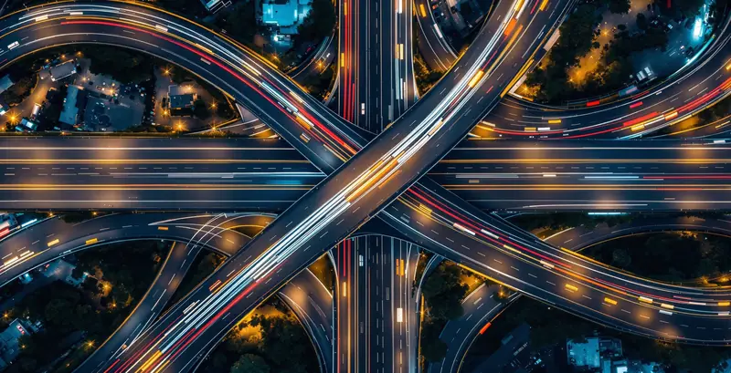 Traffic flowing through connected routes at night